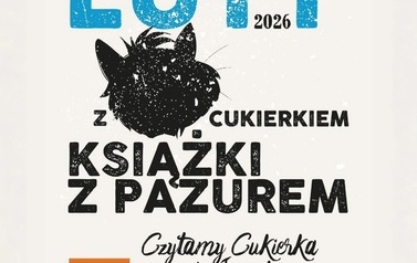 Zdjęcie przedstawia plakat promujący akcję czytelniczą  Luty z Cukierkiem- Książki z Pazurem