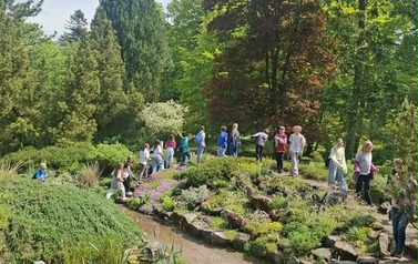 Dzieci zwiedzają arboretum