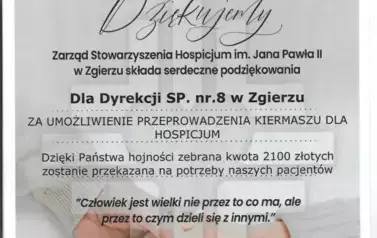 Podziękowanie z Hospicjum