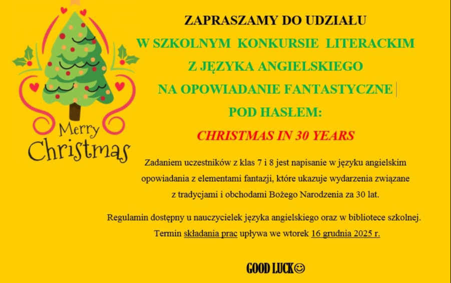 Plakat informujący o szkolnym konkursie z języka angielskiego