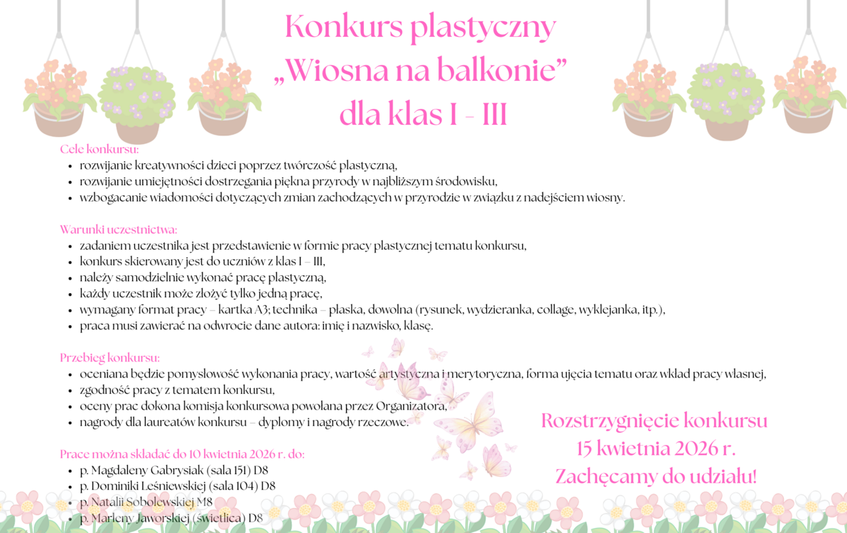 Konkurs plastyczny „Wiosna na balkonie” dla klas I - III