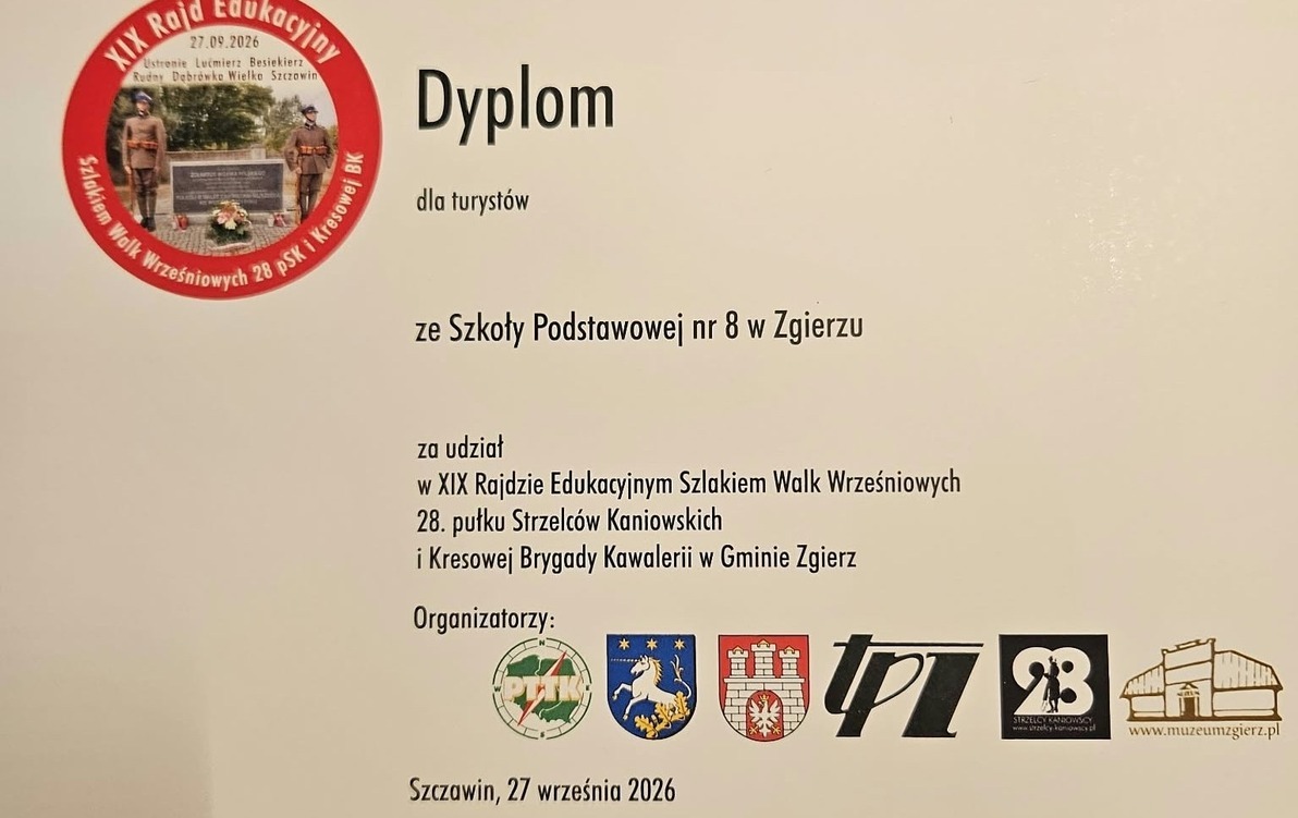Dyplom uczestnictwa w Rajdzie