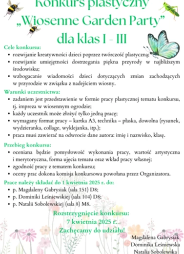 Regulamin wiosennego konkursu plastycznego dla uczniów klas I - III.