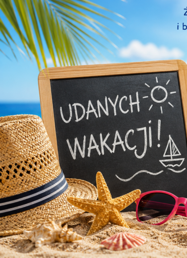 plakat z wakacyjnymi życzeniami