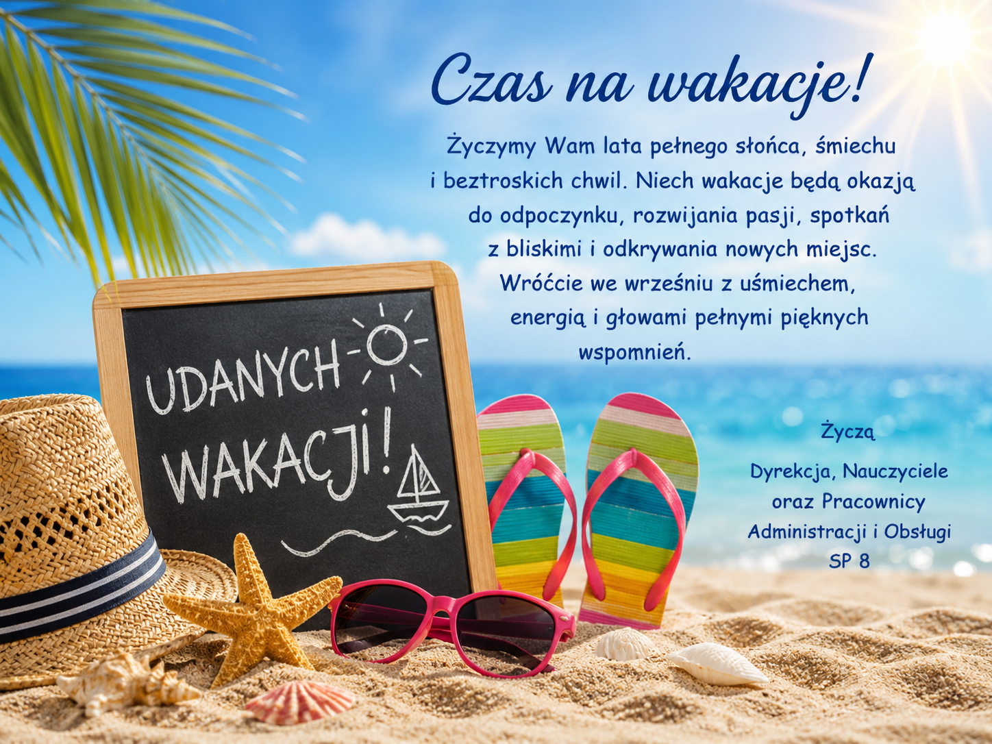 plakat z wakacyjnymi życzeniami
