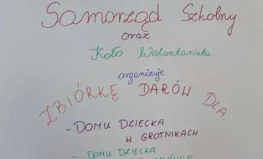 Plakat z informacją o zbiórce na rzecz Domów Dziecka w Grotnikach i Dąbrówce Wielkiej