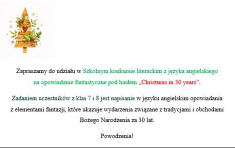 Plakta informujący o konkursie z języka angielskiego