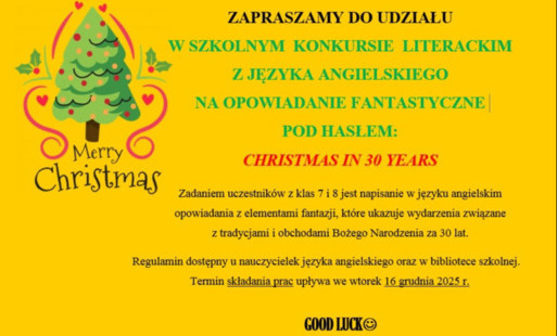 Plakat informujący o szkolnym konkursie z języka angielskiego