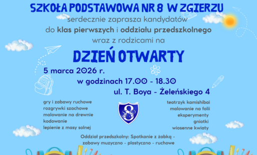 plakat informacyjny o dniu otwartym w SP8 w Zgierzu