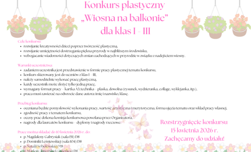 Konkurs plastyczny „Wiosna na balkonie” dla klas I - III