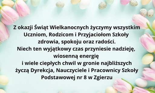 życzenia świąteczne na tle elementów wiosenno-wielkanocnych