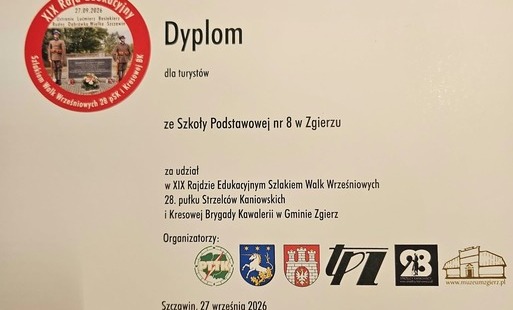 Dyplom uczestnictwa w Rajdzie