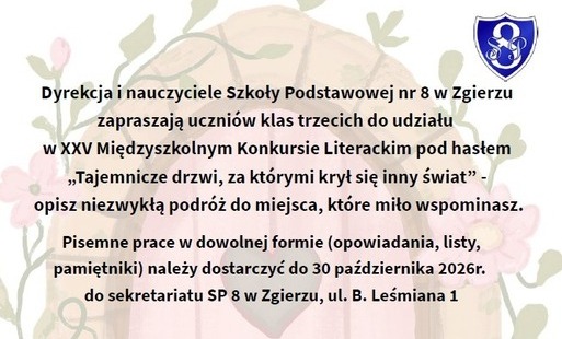 Plakat z regulaminem 25 Międzyszkolnego Konkursu Literackiego