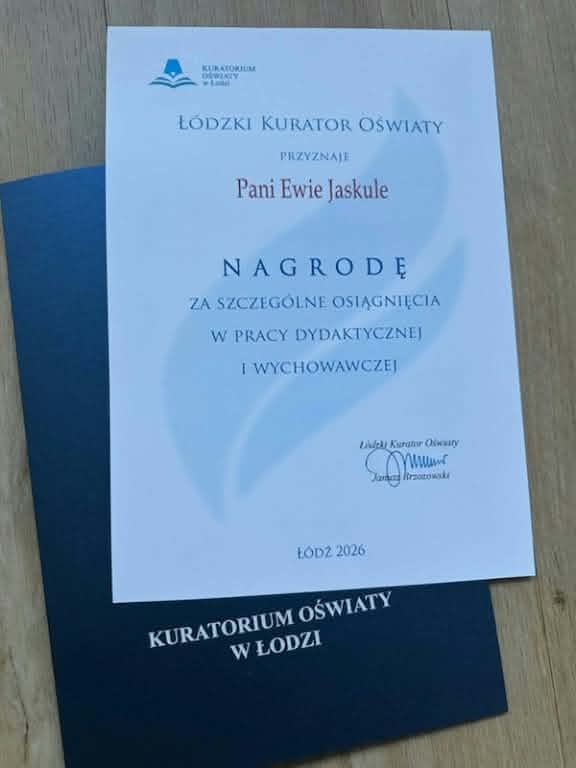 Ewa Jaskuła otrzymała Nagrodę Łódzkiego Kuratora Oświaty